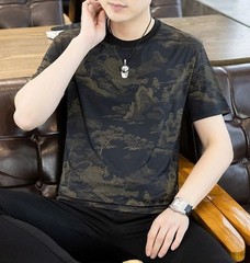 Men’s Ice Silk Cooling T-Shirt Summer Print Casual Short Sleeve O-Neck Top