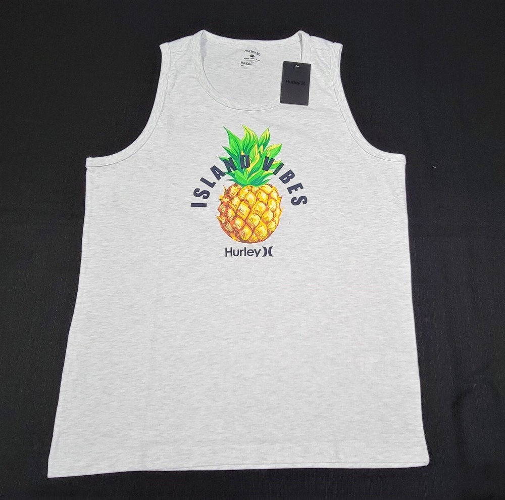Hurley Men’s The One & Only Graphic Tank Top Island Vibes Pineapple Tank -gray