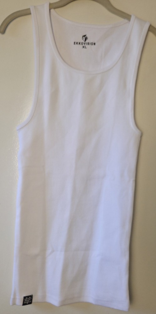 Ekkovision Men’s XL White Ribbed Knit Cotton Spandex Beater Tank Top NWOT