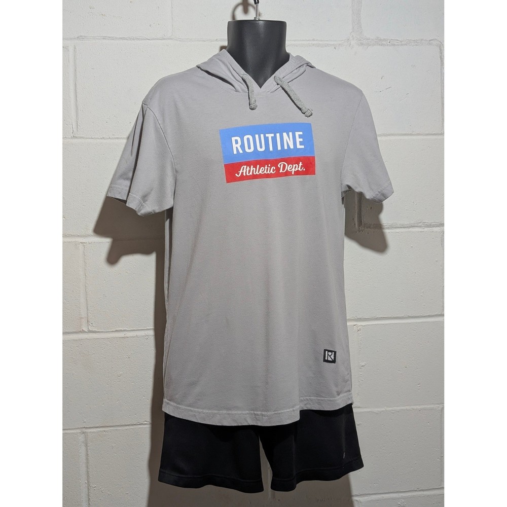 Routine Athletic Dept Short Sleeve Hoodie Gray Mens Graphic T Shirt Top Medium