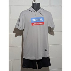 Routine Athletic Dept Short Sleeve Hoodie Gray Mens Graphic T Shirt Top Medium
