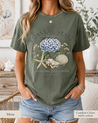 Coastal State of Mind Shirt, Comfort Colors Hydrangea Seashell Beach Tee