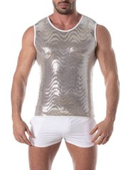 TOF Paris Glitter Tank Top, Designer, Disco, Gold Silver, Sleeveless, Reflective