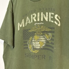 Marines Shirt Men XL Green Graphic Crew Military Simper Fi USA American Flag