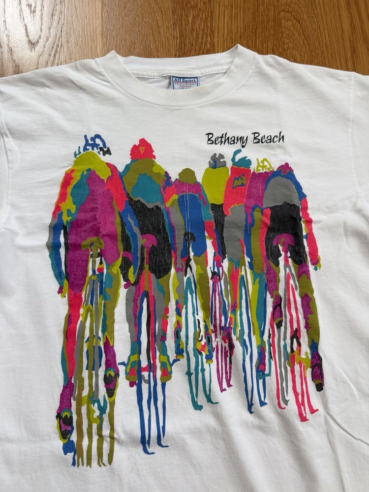 Vintage 90s Andrew Carson Cycling T Shirt Mens All Sport White Bicycle Sz Large