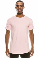 Pink Casual Extended Drop Cut Extra Longline Crewneck T-Shirt (Baby Pink)