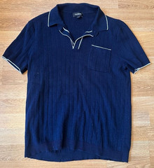 Express Navy Blue Knit Short Sleeve Collared V-Neck Shirt – Size Medium