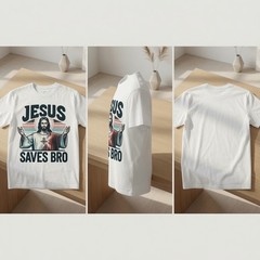 Jesus Saves Bro Shirt Funny Christian Retro Graphic Tee Men Faith Gift