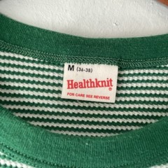 Healthknit Short Sleeve Thermal Waffle Knit Tee Shirt Medium Green White