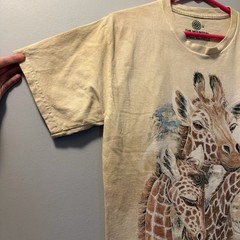 The Mountan giraffe Tee shirt yellow acid wash short sleeve