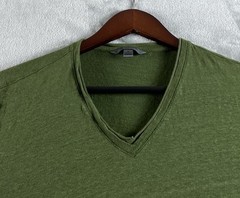 John Varvatos Wooster Shirt Mens Medium Green Linen Slim Fit V Neck Casual READ