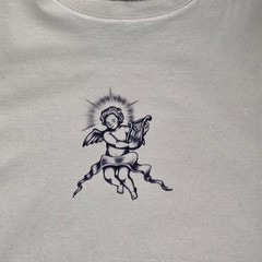 Empyre Mens Large Cream Cherub Angel Tattoo Graphic T-Shirt Off White Cotton