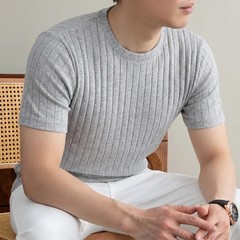 Business Casual Ribbed T Shirt For Men Short Sleeve Soft Fabric Comfortable Fit