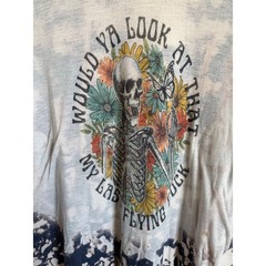 Gildan Softstyle CVC Acid Wash Skeleton Graphic T-Shirt Navy Cream 2XL Mens