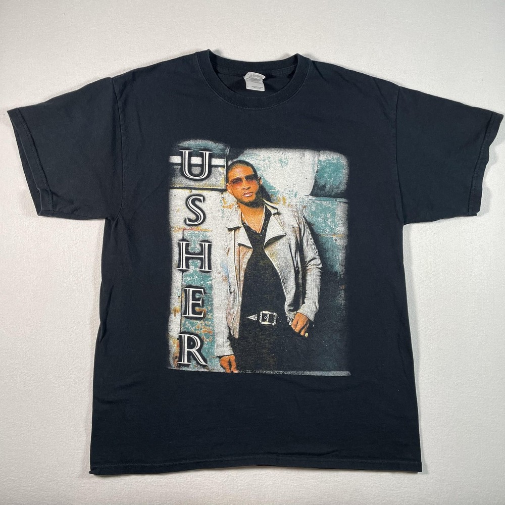 Usher Shirt Mens Large Black 2010 OMG Tour Concert Rap Tee R&B Double Sided