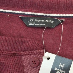 NWT Member’s Mark Thermal Henley Maroon L Waffle Knit Cotton Poly Blend Stretch