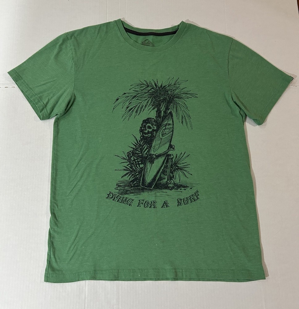 Quiksilver Men’s Dying For A Surf Skeleton Graphic T-Shirt Green – Medium