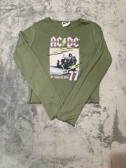 AC/DC Let There Be Rock Kids Graphic Long Sleeve Olive Green Shirt Size L (10/12