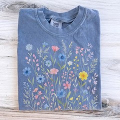 Wildflowers Vintage Style Comfort Colors Tshirt, Retro Floral Print Shirt