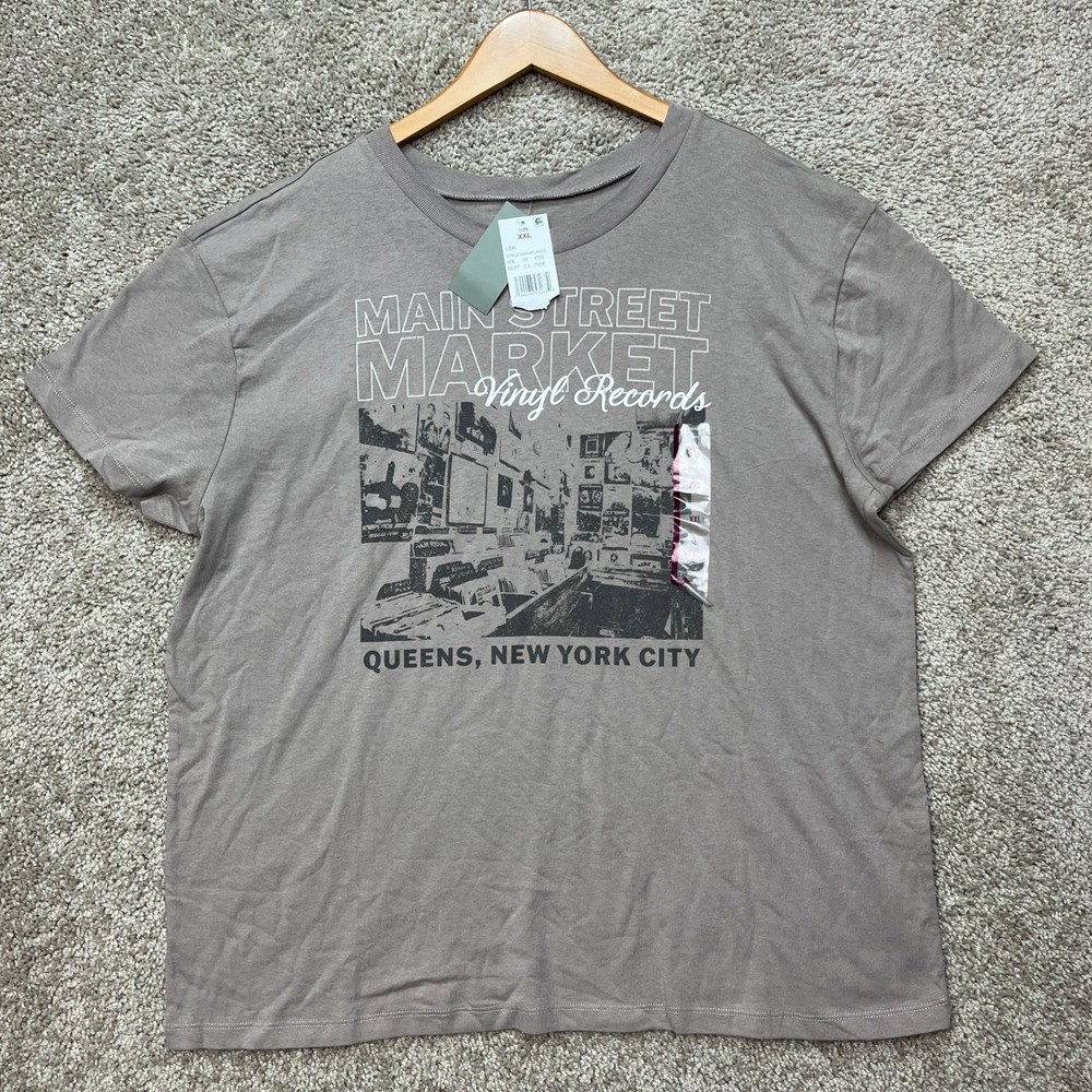 Main Street Market Vinyl Records NYC Doe T-Shirt Mens XXL Taupe Graphic NEW