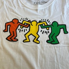 Keith Haring Graphic T-Shirt Cotton White Dancing Figures Pop Art Large