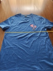 Express Blue & Pink Floral Embroidered T-Shirt Large Pima Cotton
