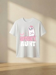 Spooky Aunt Family Cute Pink White Ghost Boo Halloween T-Shirt