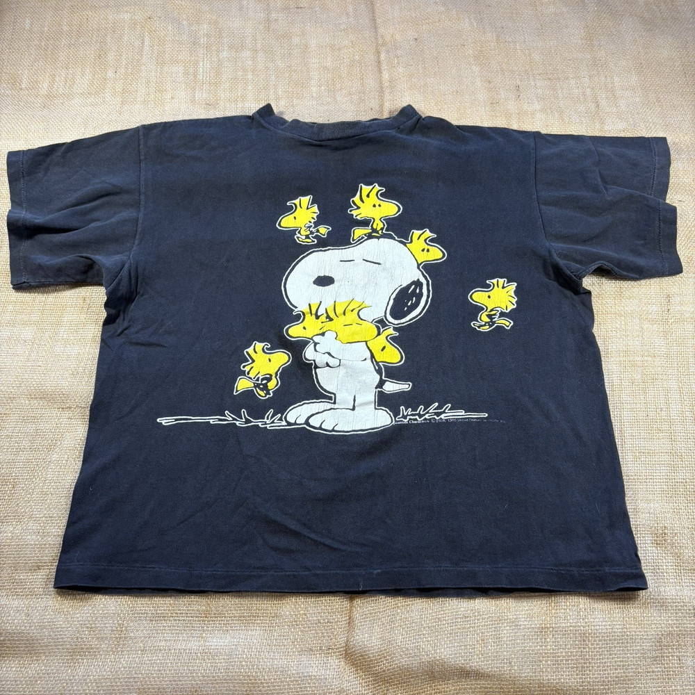Vintage Snoopy & Woodstock Single Stitch Black T-Shirt Size Medium Made in USA