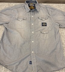 Parish Nation Mens Button Up, Outlaw Motoclub On Back Pinstripe Shirt-3XL