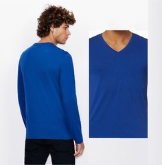 Armani Exhange Long Sleeve Pure Pima Slim Fit Jersey V Neck color Blue size M