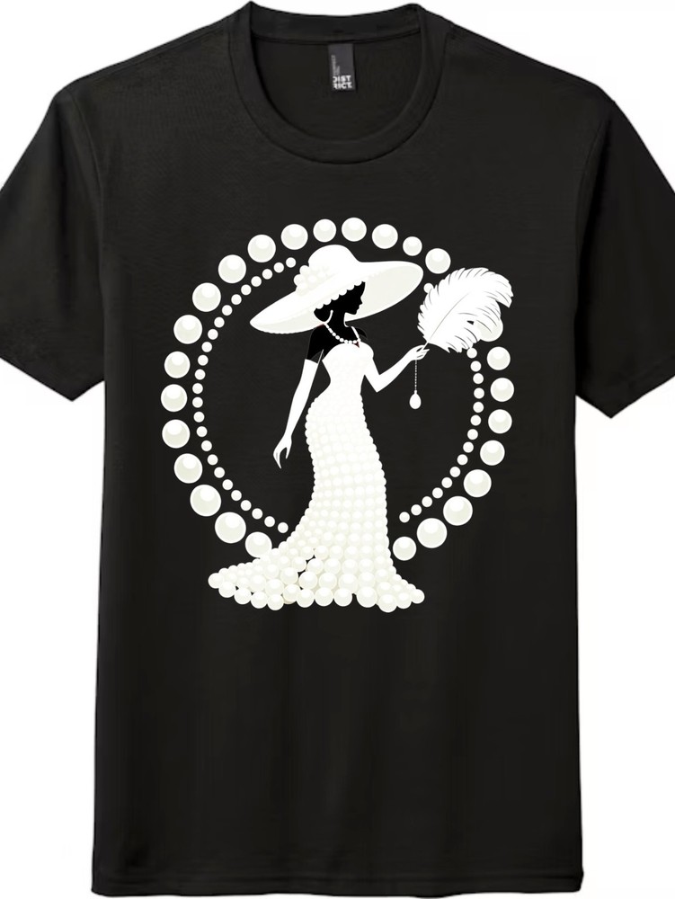 Elegant Flapper Lady with Pearls Art Deco Graphic T-Shirt