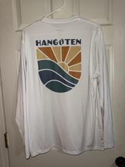 Men’s HANG TEN Sun T Shirt Size M White Stretch Long Sleeve Surf Beach Swim