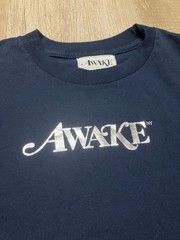 Awake Metallic Foil Logo Tee Shirt Navy Blue Size Medium