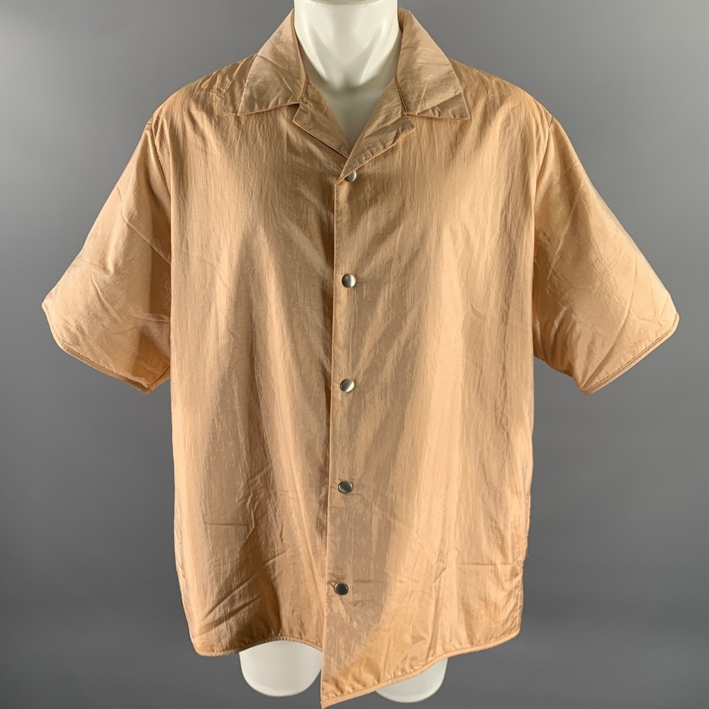 JIL SANDER Size XL Pink Peach Polyamide Silk Camp Short Sleeve Shirt