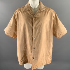 JIL SANDER Size XL Pink Peach Polyamide Silk Camp Short Sleeve Shirt