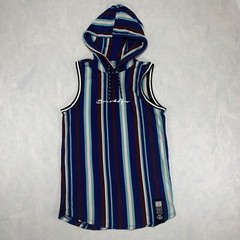 NYC Brooklyn Hooded Sleeveless T Shirt Medium Multicolor Striped Drawstring