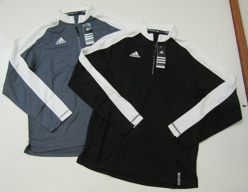 ADIDAS Mens Long Sleeve Knit 1/4 Zip Pullover Sweater Small S Black Gray White