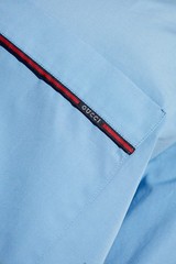NWT Gucci Web Trim Cotton Poplin Camp Collar Shirt Light Blue IT 48 Authentic
