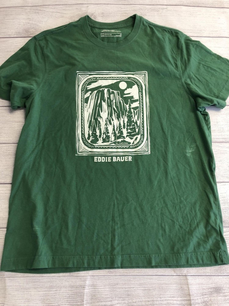 Eddie Bauer Shirt Mens Large Green El Capitan Graphic Tee Tagless Outdoor Nature
