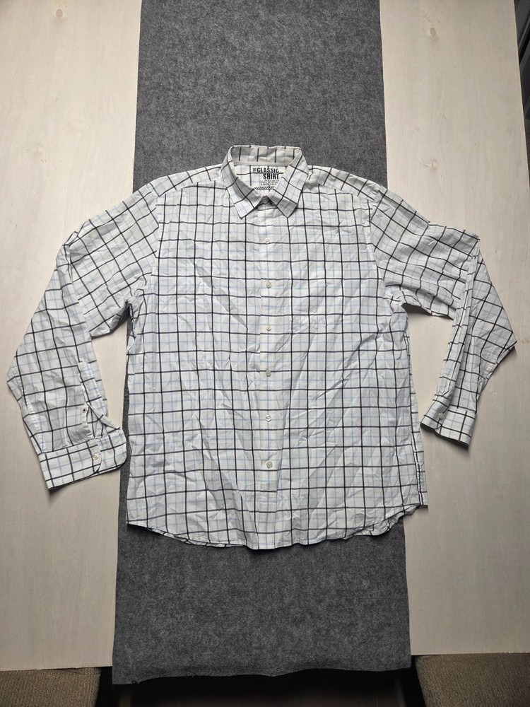 The Classic Shirt Men’s Shirt White Sz Large Blue Check Plaid Button Up Collard