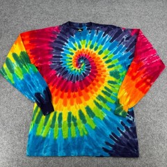HL Miller Gold Mens Tie Dye Long Sleeve Shirt Rainbow Spiral Cotton Medium USA