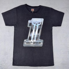 Harley Davidson T Shirt Mens S Black Number 1 Skull Dealer Biker Graphic Tee
