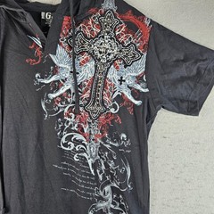 American G Style Hooded T Shirt Mens Medium Black Studded Rocker Applique