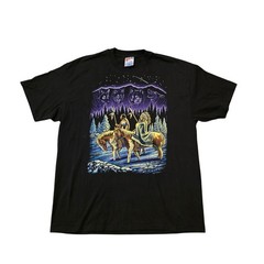 Tribal Mountain Wolf Western Aztec XL TShirt Hanes Heavyweight 90s Night Sky
