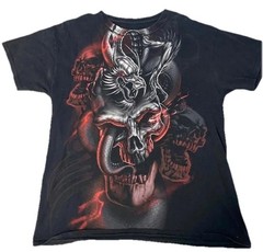 Vintage Y2K 00s Gildan Dragon Skulls Snake Tribal Novelty T Shirt Adult XL Black