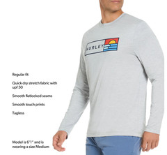 Hurley Men’s Sunny Side Hybrid Stretch UV T-Shirt-Gray/Multicolor-Size Small-NWT