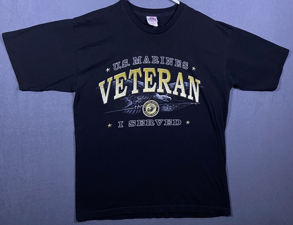 U.S Marines Veteran Served Bayside Made USA Patriotic Proud Military T-shirt L