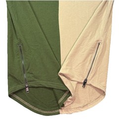 KRISP NYC T-Shirt Green Tan Split Asymmetrical Hem with Zippers Men’s Size XL