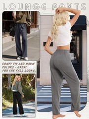 3 Pack Women’s Lounge Pants Wide Leg Sweatpants with Pockets Elastic Waist Yo…