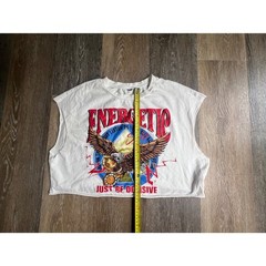 Graphic Muscle Tee Mens XL White Energetic Eagle Cropped Raw Hem